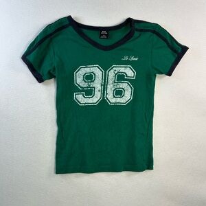 Urban Outfitters Green Cropped Short-Sleeve '96 Graphic Tee with Navy Trim